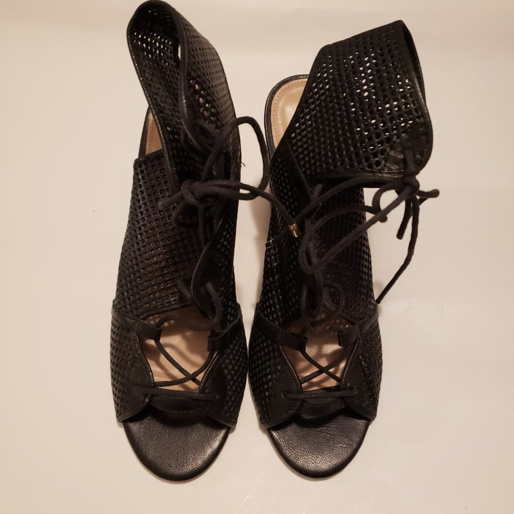 ALDO Women's Alicya Lace-Up Wood Block-Heel Sandals Black Open Peep Toe 10 Used